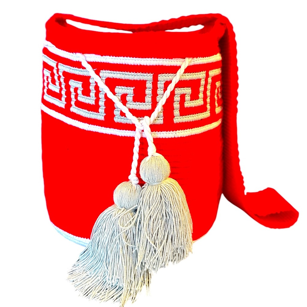 Wayuu Red, White, & Gray Basket Bag